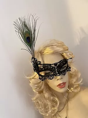 Lace Mask Masquerade Ball Peacock Feather Venetian Costume Ladies Fancy Dress • £3.90