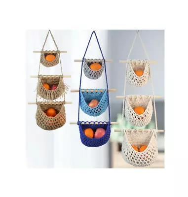 1 Piece Handmade Three Tier Fruit And Vegetable Hanging Basket For Gardening And • $45.99