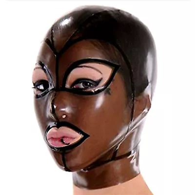 Transparent Black Latex Hood Back Zipper Beautiful Girl Rubber Mask Club Wear • $39