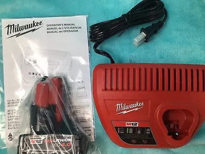 Milwaukee M12 XC4.0 12V 4.0Ah Battery (48-11-2440) & Charger 48-59-2401 Kit OEM • $44.99