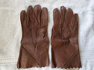 Vintage 1930-40s DAN FORTH Brown Leather Gloves W/ Black Stitching-Exc Cond--Sm • $19.99