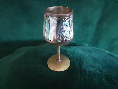 Taxco Metal & Abalone Shell Inlay Aperitif Mini Goblet. Handmade. Vintage.  • $12