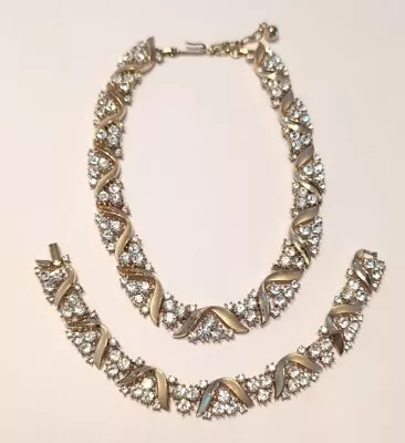 Vintage Crown Trifari Rhinestone Necklace & Bracelet Set • $134.99