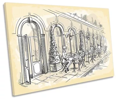 French Street Caf? Sketch SINGLE CANVAS WALL ART Print Picture Cream • £24.99