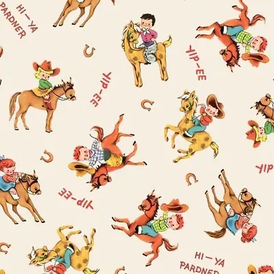 Giddyup Michael Miller Fabric PER HALF METRE MMCX10547MULTI Kids Retro Cowboy • £10