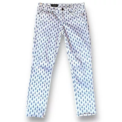 J Crew Womens Toothpick Jeans Sz 27 Blue White Thistle Floral Ankle Fit Preppy • $28