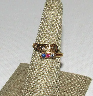 MOM Ring Brass Gold Tone 3 Gemstones Size 7.25 Bogarz BZ Salesman Sample • $14.98