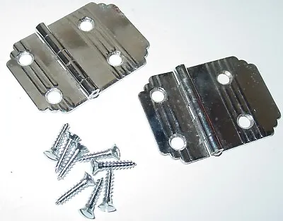 $9.49 • Buy 2 Vintage Chrome Mid-Century Ribbed Art Deco Hoosier Cabinet Hinges Matched Pair