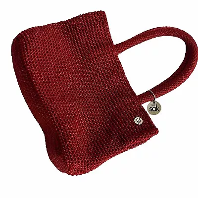 The Sak Vintage Crochet Red Hand Bag Tote Purse Boho Indie Rustic  • $24.93