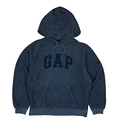 GAP Fleece Hoodie Sweatshirt Mens Spell Out Logo Vintage Grey Small Oversized  • £24.95