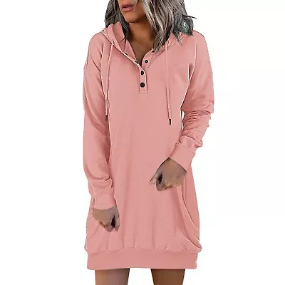 Women Casual Hoodies Sweatshirt Long Sleeve Drawstring Pullover Top Hooded Dress • $29.27