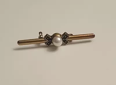 Vintage Gold Bar Brooch With Faux Pearl • $7.99