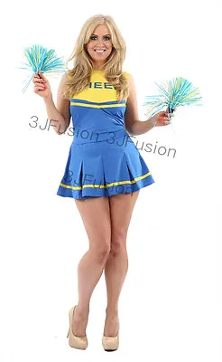 Ladies Cheerleader Outfit & Pom-Poms Fancy Dress Costume Hen Party FREE POST (AC • £15