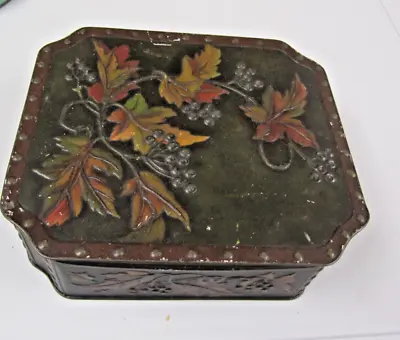 Antique MacFarlane Lang Biscuit Tin Box Embossed Leaves Berries Glasgow London • $59.95