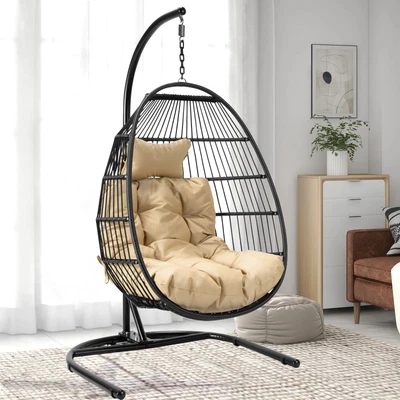 £189.99 • Buy Rattan Swing Chair Hanging Egg Chair Garden Folding Hammock Indoor Outdoor Patio