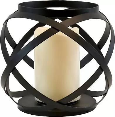 LumaBase Black Banded Metal Lantern With Battery Operated Candle - 6.5 • $21.01