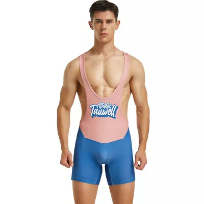 Tauwell Men's Sexy Fitness Wrestling Singlet Bodysuit One-piece Jumpsuit • $11.99