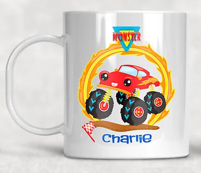 Personalised Kids Monster Truck Plastic Unbreakable Mug Racing Child Juice Cup • £9.99