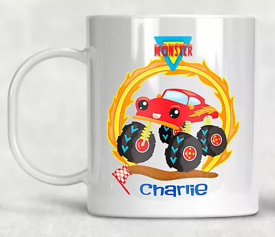 Personalised Kids Monster Truck Plastic Unbreakable Mug Racing Child Juice Cup • £9.99