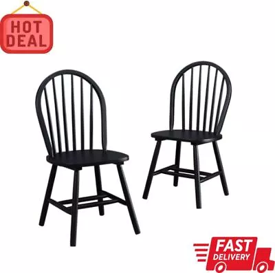 Stylish Autumn Lane Windsor Solid Wood Dining Chairs Set Of 2 Black Finish NEW • $124.16