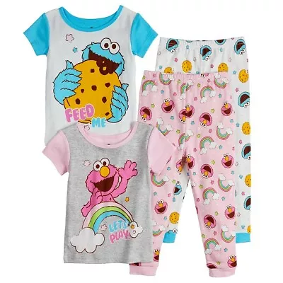 Toddler Girl Sesame Street Elmo Cookie Monster Pajamas Set Shirt Boy 2T 3T 4T 5T • $25.90