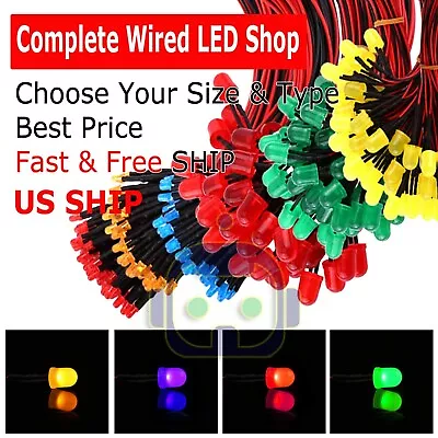 1.8mm 3mm 5mm 10 Pre Wired LED Cabled DC9-12V Diffused Lights Emitting Diodes • $4.75