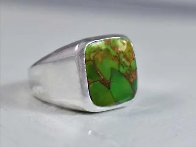 Solid 925 Sterling Silver Natural Green Copper Turquoise Gemstone Huge Mens Ring • $41.56