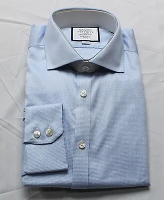 Charles Tyrwhitt Men's Non-Iron Extra Slim Fit Puppytooth Shirt AH4 Blue 16/35 • $36.99