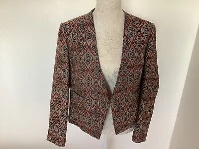 Marks & Spencer Jacket Size 14 Tapestry Rust Mix Long Sleeve Open Front Spring • £10.99