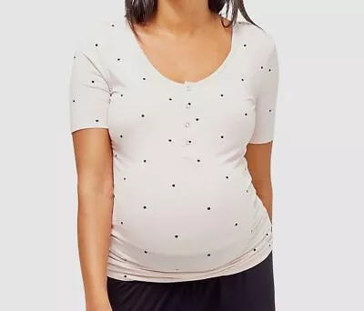 $48 NOM Maternity Women's Pink Dot Maternity/Nursing Pajama Top Sleepwear Size L • £14.80