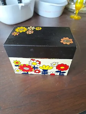Vtg Ohio Art Tin Metal Recipe Box Flowers Black Yellow Red + Recipes  • $19.88