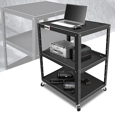 3-layer Steel Media AV Cart Power Strip Rolling Shelf 24 -42  Height Adjustable • $209.99