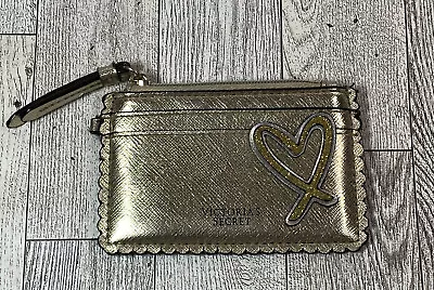 VICTORIA SECRET GOLD METALLIC Zippered Coin ID Card Wristlet Embossed Heart • $12.97