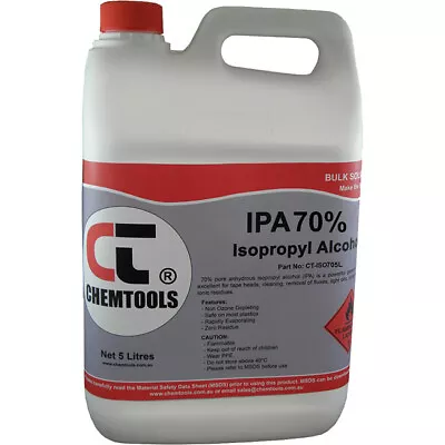 CHEMTOOLS ISO705L 70% Pure Isopropyl Alcohol 5 Litre  Rapid Evaporation 70% PURE • $66.40