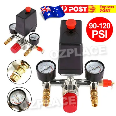 Air Compressor Pressure Switch Control Valve Manifold Regulator Gauges 90-120PSI • $21.95