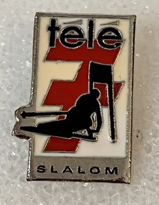Vintage Tele 7 Slalom Skiing Advertising Television Lapel Hat Collector Pin • $9.99