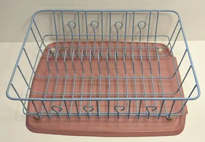 Cool Vintage Rubbermaid Dish Drainer Set Baby Blue Wire Rack Pink Mat FREE SHIP • $45