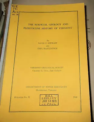 Geology Vermont Pleistocene History And Surficial Geology Of The State Vtgs Bull • $9.75