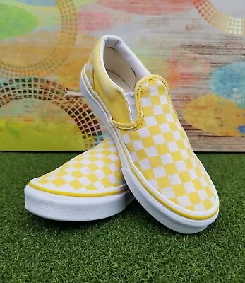 VANS Classic Slip-On Checkerboard Yellow White Skate Shoes - Youth Kids Size 2.5 • £7.99