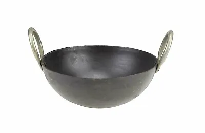 Iron Frying Pan Wok Karahi Kadahi Heavy Duty Round Base Deep Handmade Balti Dish • £9.67