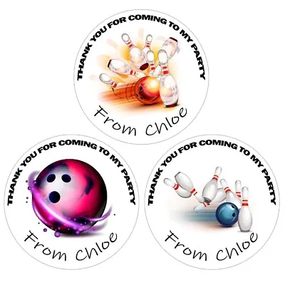 24 X Personalised Birthday Bowling Stickers For Sweet Cone Cones Party Bag Bags • £2.99