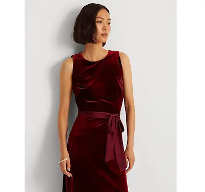 Ralph Lauren Womens Velvet Moroon Sleeveless Dress Size Uk 12 New £279 • £79