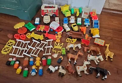 Vintage Fisher Price Little People Lot Plastic Wood People Cars & Accessories  • $80