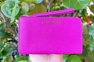 Michael Kors Jet Set Travel Large Double Zip Phone Wallet Fuschia • $78