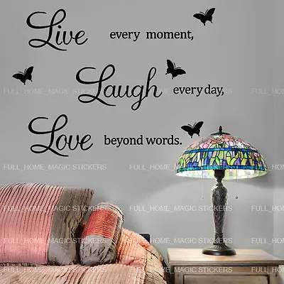 LIVE LAUGH LOVE Wall Quote Butterfly Stickers Home Art Decal Vinyl Removable • £3.99
