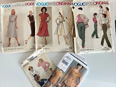 Vogue Designer Patterns Lot Of 5 Ricci YSL De La Renta All Cut Vintage • $40