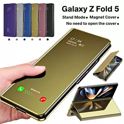 For Samsung Galaxy Z Fold5/4/3/2 Cover Magnetic S-View Mirror Plating Stand Case • $22.59