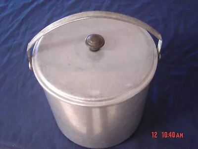 Vintage Antique ALUMINUM MILK PAIL WITH COVER AND HANDLE • $34.99