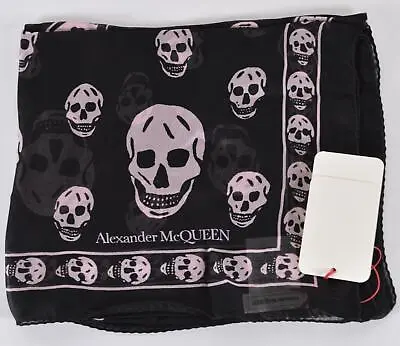 $288.70 • Buy New Alexander McQueen 557717 Black Pink Silk Chiffon Multi Skull Scarf Wrap