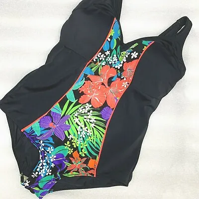 12 US Elomi Cubana Black Moulded Wire-Free Swimsuit One Piece ES7090 AU 16 EU 42 • $31.99